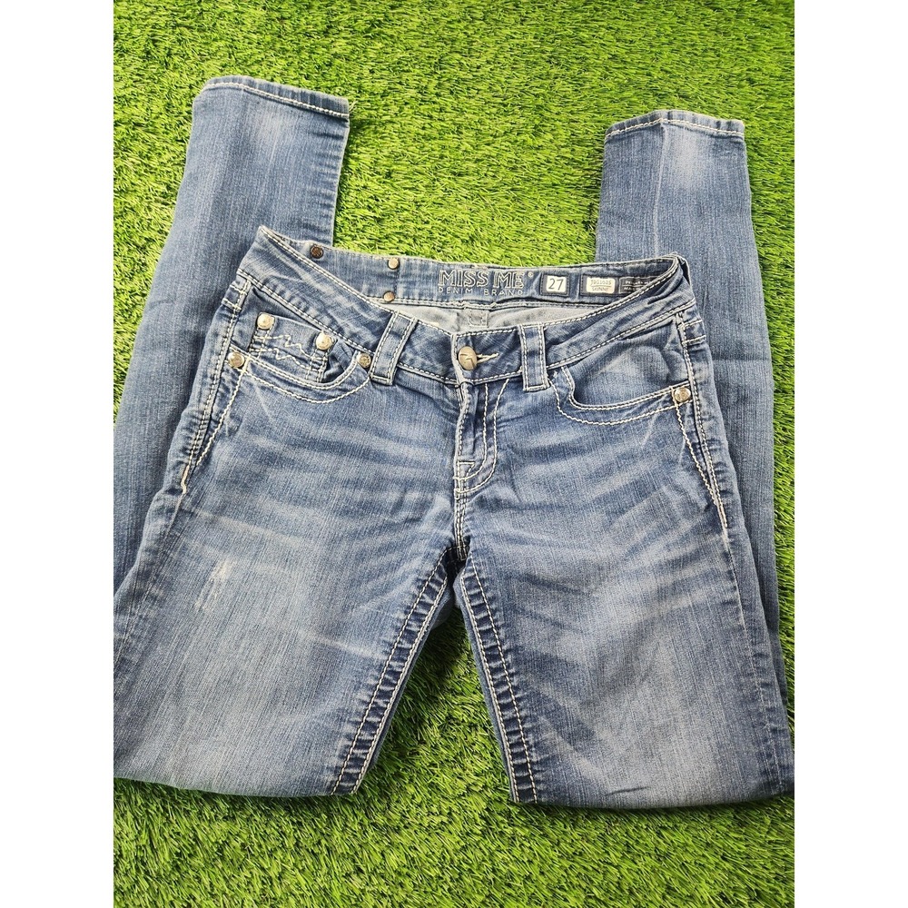 Miss Me Jeans Womens 27 Blue Medium Wash Skinny Slim Fit Distressed Denim Pants